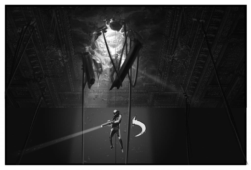 Jack descends into the Rose Room at the NY Public Library--illustration by Philip Norwood