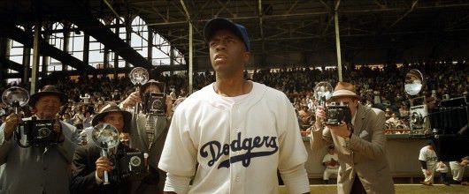 Chadwick Boseman as Jackie Robinson in '42.' Photo courtesy Warner Bros. Chadwick Boseman as Jackie Robinson in '42.' Photo courtesy Warner Bros.