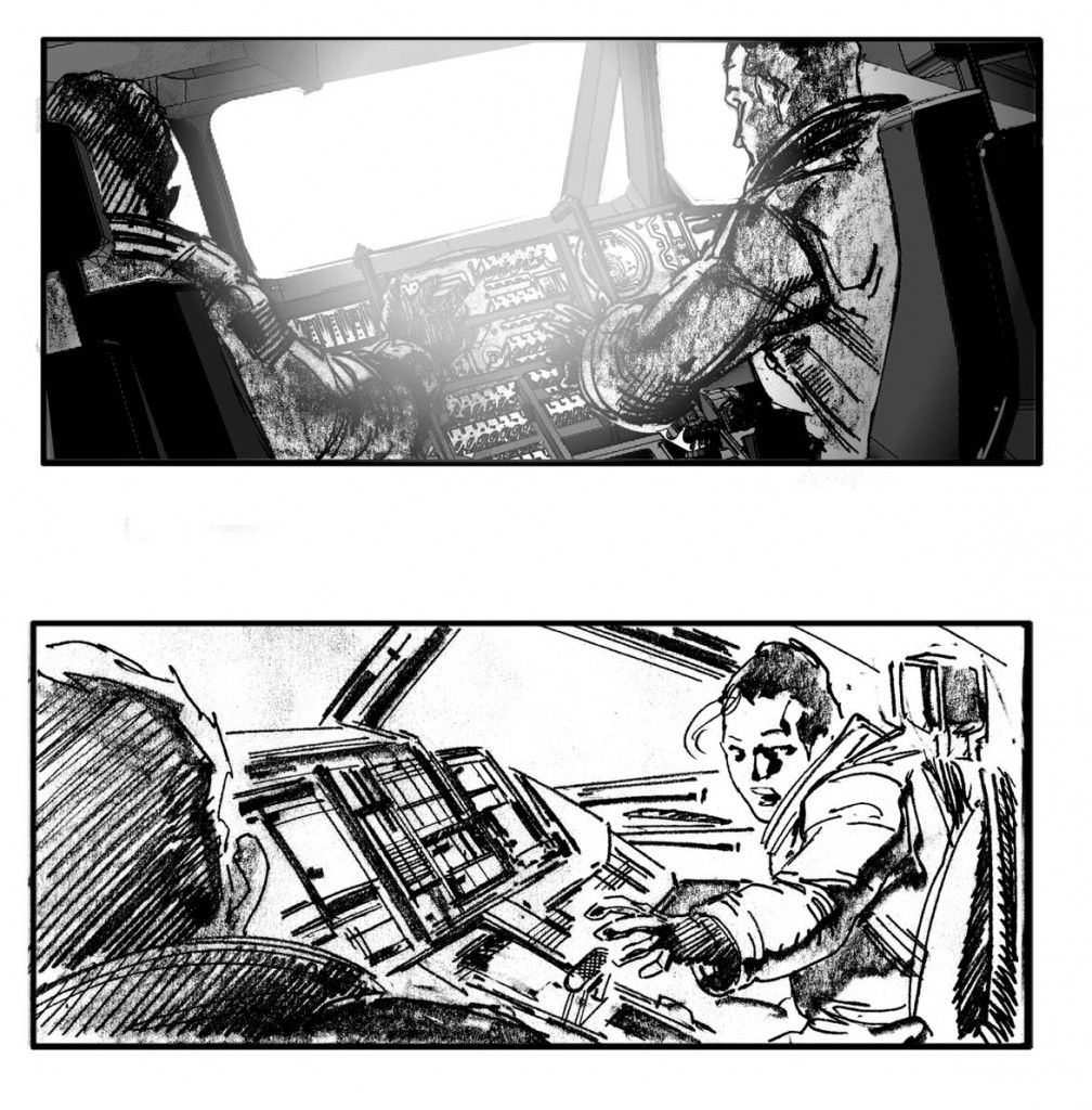 Richard Bennett illustrated this storyboard of Jack and his girlfriend in their ship.