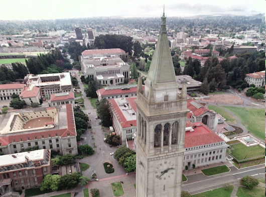 Berkeley's Campanelli tower rendered digitally, the precusor to 'The Matrix's photo real environments. Courtesy Paul Debevec