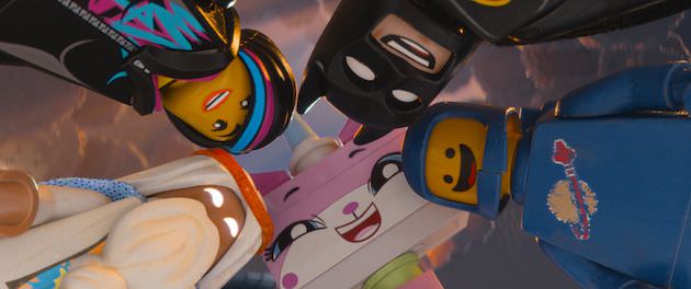 Clockwise l-r: Vitrivius (Morgan Freeman), Wyldstyle (Elizabeth Banks), Benny (Charlie Day), and Unikitty (Alison Brie). Courtesy Warner Bros.