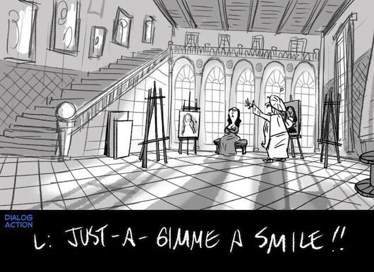 A storyboard showing a recalcitrant Mona Lisa. Courtesy DreamWorks Animation