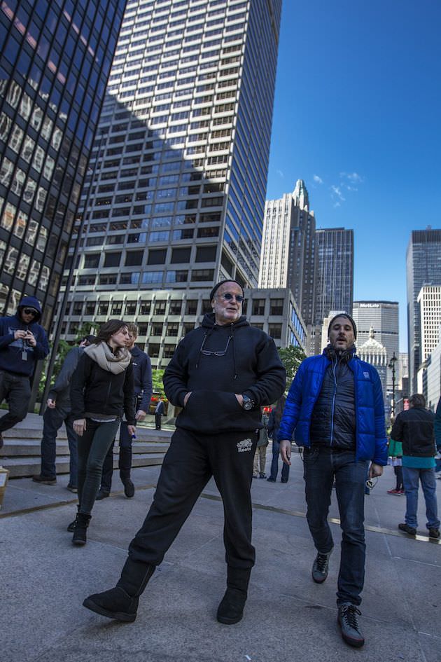 Avi Arad, left, and Matt Tolmach walk through New York City during production. Courtesy Sony Pictures.