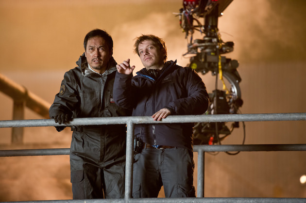 Ken Watanabe and Gareth Edwards. Courtesy Warner Bros. Pictures. 