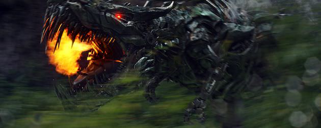 Grimlock on the move, taking down trees and crushing the ground as he goes. Courtesy Paramount Pictures. 