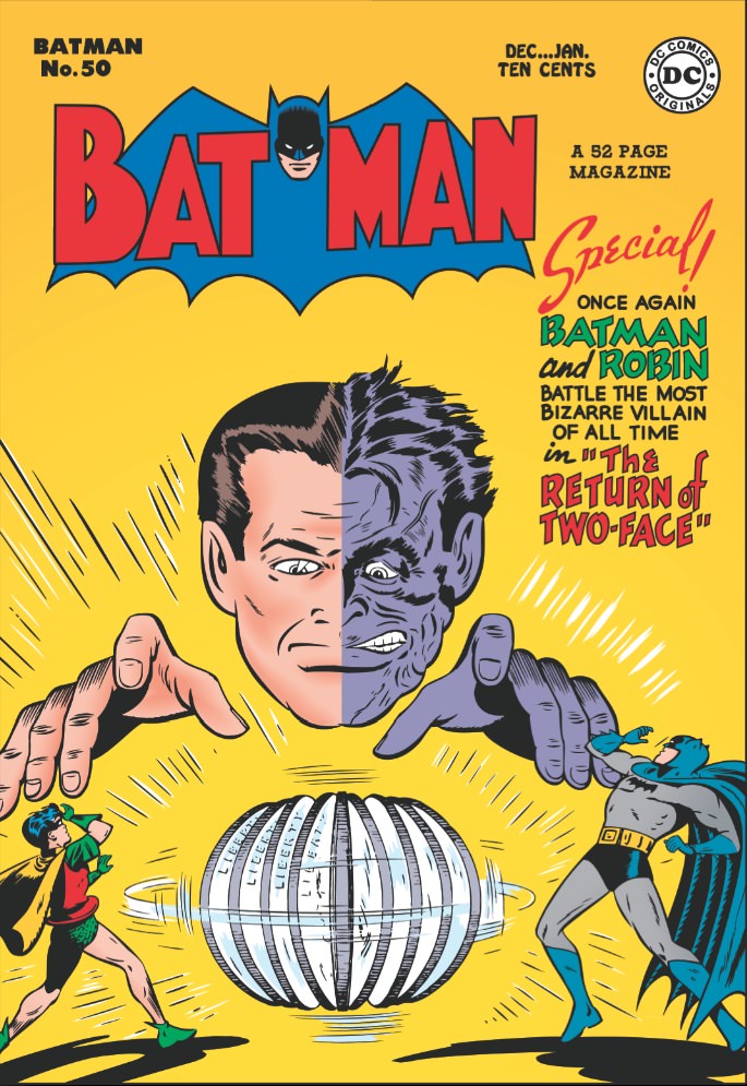 1948. Written by Bob Kane, with arch villain Two-Face.