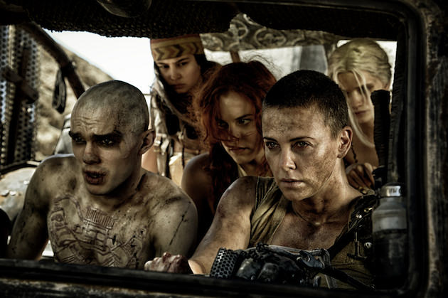 (L-r) Nicholas Hoult as Nux, Courtney Eaton as Fragile, RIley Keough as Capable & Charlize Theron as Furiosa in 'Mad Max: Fury Road.' Courtesy Warner Bros. Pictures. 