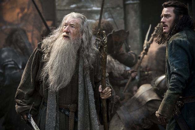 (L-r) Ian McKellen as Gandalf and Luke Evans as Bard in 'The Hobbit: The Battle of the Five Armies.' Courtesy Warner Bros. Pictures. 