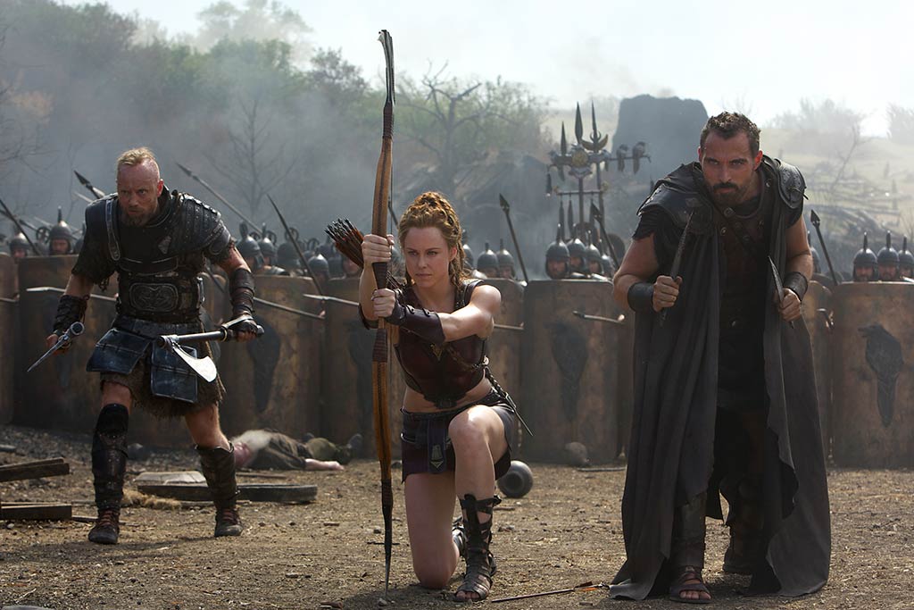 From l to r: Askel Hennie is Tydeus, Ingrid Bolsø Berdal is Atalanta, and Rufus Sewell is Autolycus. Courtesy Paramount Pictures. 