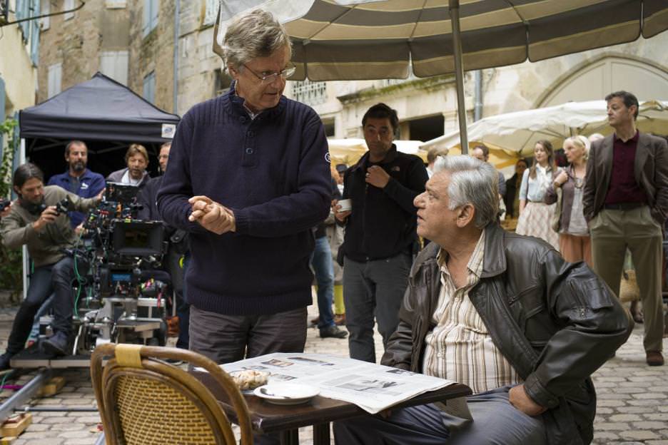 Director Lasse Hallström and actor Om Puri on the set of 'The Hundred-Foot Journey.' Courtesy Walt Disney Studios