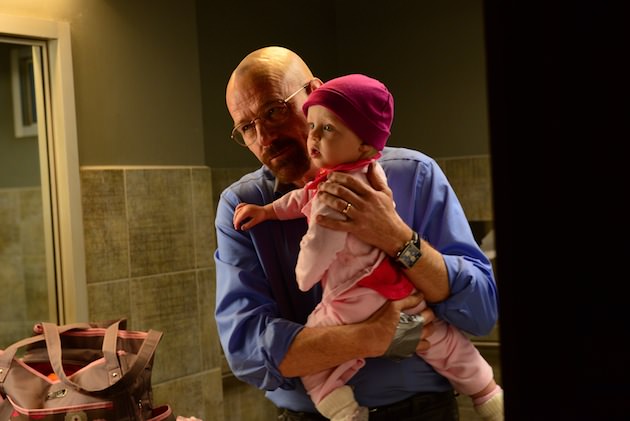 Walter with Holly in a public restroom after fleeing his home. Photo Credit: Ursula Coyote/AMC