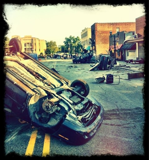 The carnage from the storm looks random, but every piece of debris was placed exactly so. Courtesy Brian Pearson.