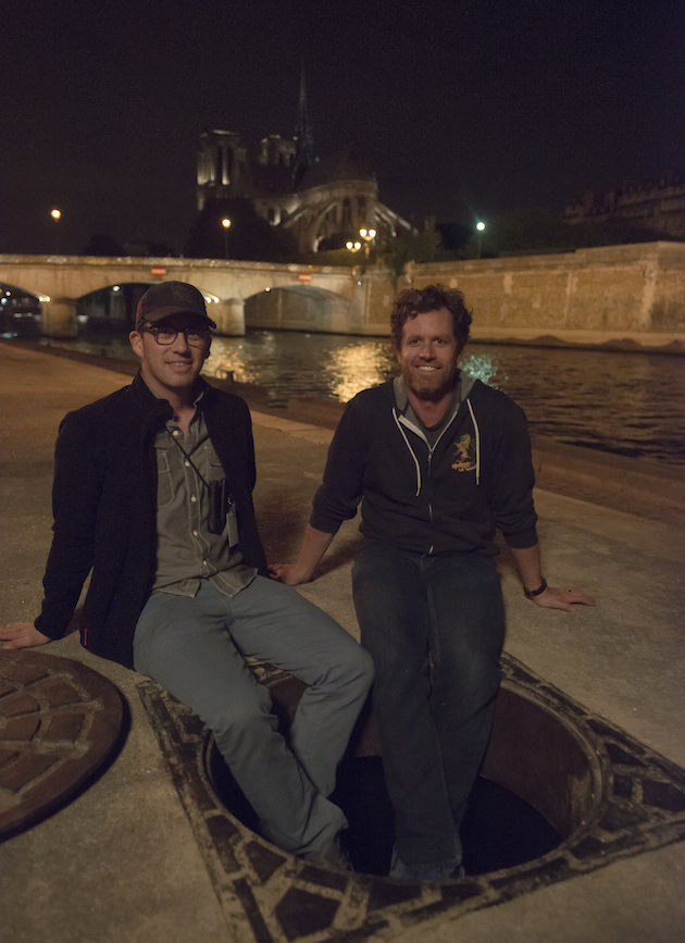 (L-r) Drew Dowdle and John Erick Dowdle at one of the entrances to the catacombs. Courtesy Universal Pictures. 