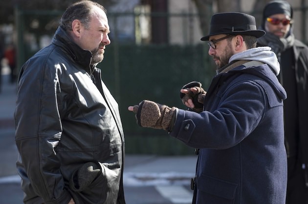 James Gandolfini on the set of 'The Drop' with the director Michaël Roskam.