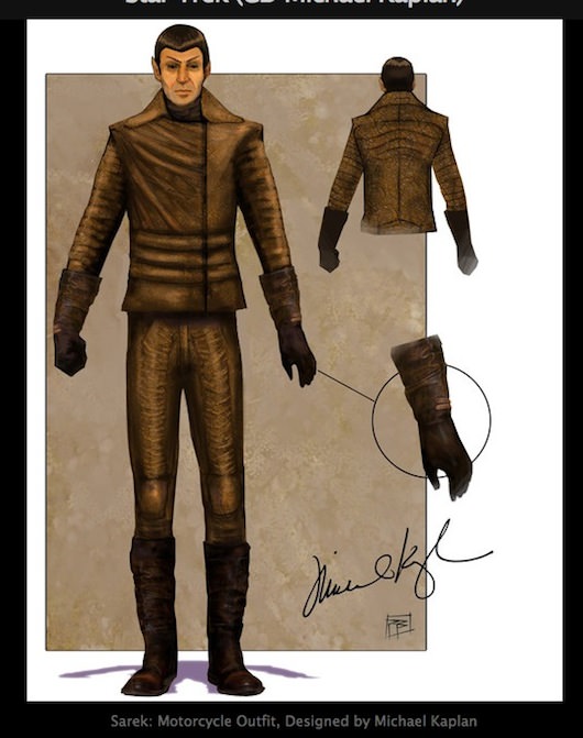 Spock's motorcycle outfit. Illustrated by Phillip Boutte Jr., designed by Michael Kaplan.