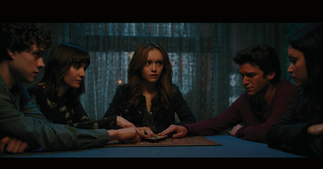 (L to R) Pete (DOUGLAS SMITH), Sarah (ANA COTO), Laine (OLIVIA COOKE), Trevor (DAREN KAGASOFF) and Isabelle (BIANCA SANTOS) in "Ouija", a supernatural thriller about a group of friends who must confront their most terrifying fears when they awaken the dark powers of an ancient spirit board.