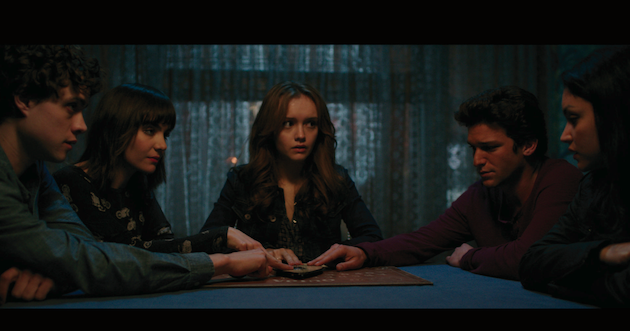 (L to R) Pete (DOUGLAS SMITH), Sarah (ANA COTO), Laine (OLIVIA COOKE), Trevor (DAREN KAGASOFF) and Isabelle (BIANCA SANTOS) in "Ouija", a supernatural thriller about a group of friends who must confront their most terrifying fears when they awaken the dark powers of an ancient spirit board. 