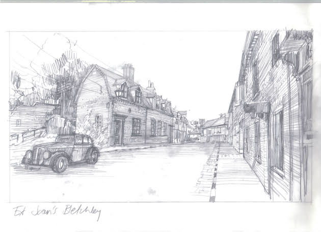 A sketch of the exterior of Joan's (Keira Knightley) apartment in Bletchley Village. Courtesy The Weinstein Co.