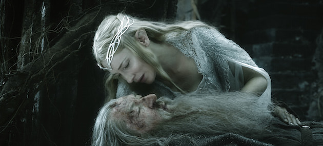 Galdriel (Cate Blanchett) enters Dol Guldur in a gown, her ethereal presence contrasting with the dark, rotting set. Courtesy Warner Bros. Picturs. 