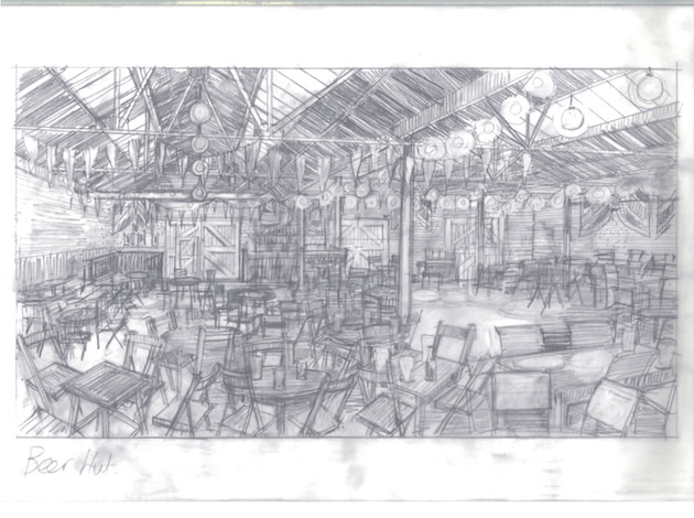 Djurkovich's sketch for Bletchley Park's beer hut. Courtesy The Weinstein Co.