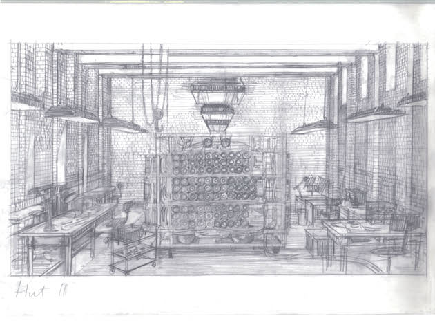 A sketch of the completed Christopher in Hut 11. Courtesy The Weinstein Co. 