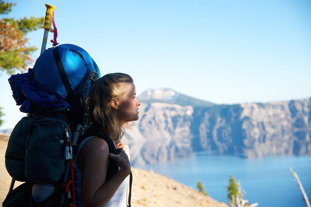 Wide shot of Reese Witherspoon as Cheryl Strayed. Ultimately much of the film was shot by Bélanger walking backwards, in front of Witherspoon. Courtesy Fox Searchlight.