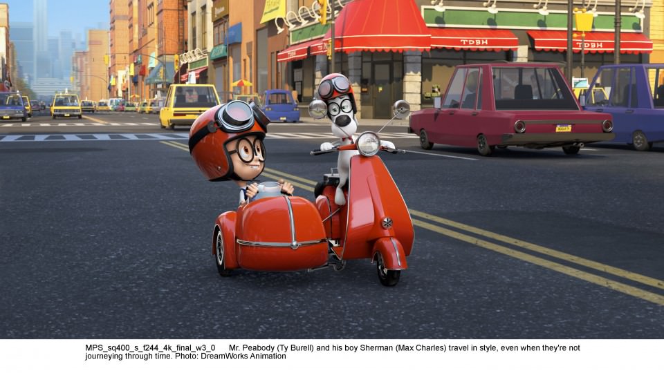Mr. Peabody (Ty Burell) and his boy Sherman (Max Charles) travel in style, even when they're not journeying through time. Photo courtesy DreamWorks Animation