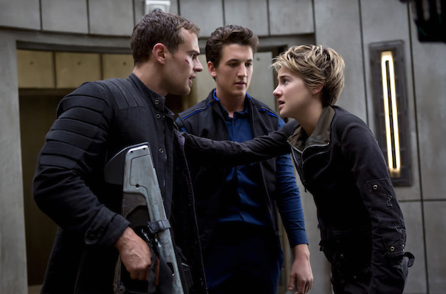 L-r: Theo James, Miles Teller and Shailene Woodley in 'Insurgent.' Courtesy Lionsgate Films