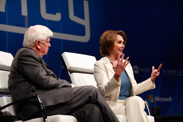 L-r: Senator Chris Dodd, chairman and CEO of the MPAA, and Rep. Nancy Pelosi. 