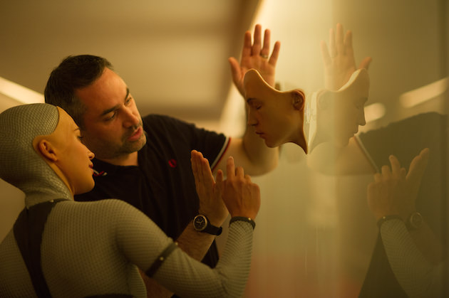 Alicia Vikander plays Ava, here with writer/director Alex Garland. Courtesy A24. 