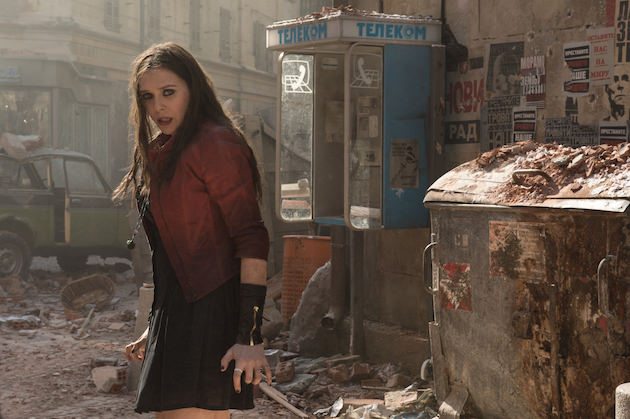 Scarlet Witch/Wanda Maximoff (Elizabeth Olsen) in a scene that's set in a fictional Eastern European town, shot in northern Italy and England, depending on where they were in the scene. Courtesy Marvel Studios