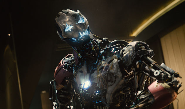 Ultron (voiced by James Spader) makes his first appearance at Avengers HQ. A huge brawl ensues, which dictated how Wood and his team built the set. Courtesy Marvel Studios.