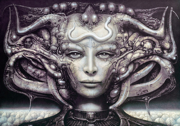 A work inspired by Li Tobler. The woman's face in the painting and Li's are almost an exact match. Courtesy 'Dark Star: H.R. Giger's World.' 