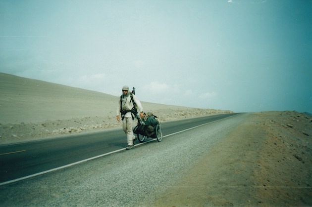 Much of Karl's trip has looked something like this--Karl, alone on a road. Courtesy Karl Bushby