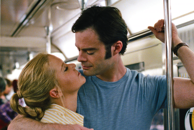 Amy (AMY SCHUMER) gets closer to Aaron (BILL HADER) in "Trainwreck", the new comedy from director/producer Judd Apatow that is written by and stars Schumer as a woman who lives her life without apologies, even when maybe she should apologize. Courtesy Universal Pictures.