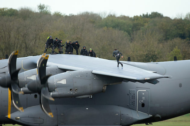 Tom Cruise shooting the airplane stunt for Mission: Impossible – Rogue Nation from Paramount Pictures and Skydance Productions