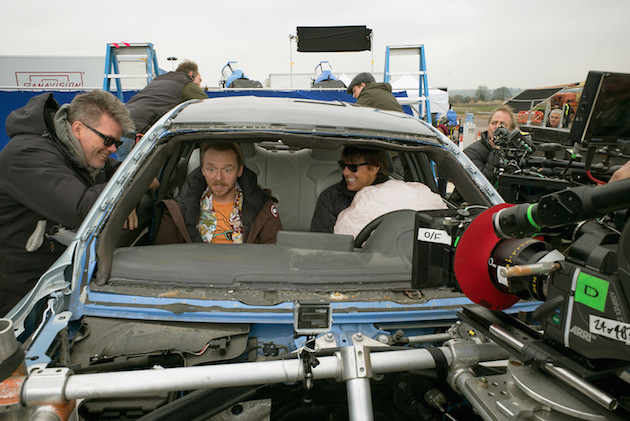 Left to right: Director Christopher McQuarrie, Simon Pegg and Tom Cruise on the set of Mission: Impossible - Rogue Nation from Paramount Pictures and Skydance Productions