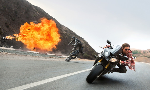 Cruise has always had an affinity for motorcycle stunts, going all the way back to Maverick's classic Kawasaki Ninja 900 in 'Top Gun.' Courtesy Paramount Pictures and Skydance.