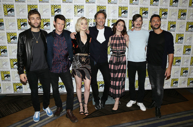 Douglas Booth, Matt Smith, Bella Heathcote, Director Director Burr Steers, Lily James, Sam Riley and Jack Huston seen at Screen Gems' "Pride and Prejudice and Zombies" Presentation at 2015 Comic-Con on Saturday, July 11, 2015, in San Diego.