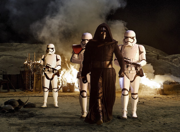 Star Wars: The Force Awakens Kylo Ren (Adam Driver) with Stormtroopers Ph: David James ©Lucasfilm 2015