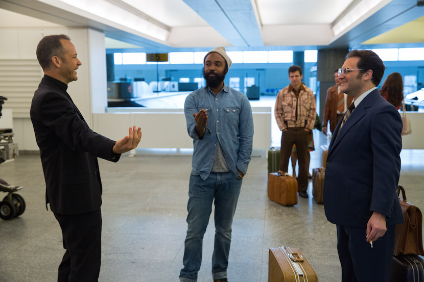 DF_00662  (l to r) Actor Peter Sarsgaard, Cinematographer Bradford Young and actor Michael Stuhlbarg on the set of Bleecker Street's upcoming release, PAWN SACRIFICE.   Credit:  Takashi Seida