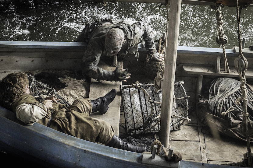 Tyrion (Peter Dinklage) is attacked by a Stone Man. Photo by Helen Sloane. Courtesy HBO.