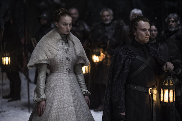 Sansa Stark (Sophie Turner) and Reek (Alfie Allen) await Sansa's marriage to Ramsay Bolton. Courtesy HBO.