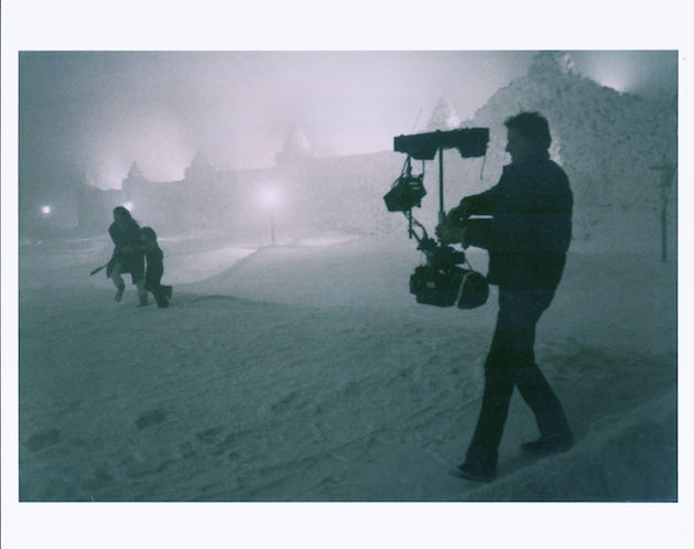 Garrett Brown filming Shelly Duvall and Danny Lloyd racing towards the labyrinth at the end of 'The Shining.' Courtesy Garrett Brown.