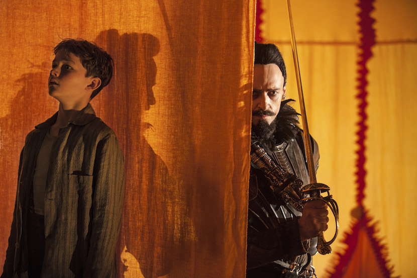 (L-r) LEVI MILLER as Peter and HUGH JACKMAN as Blackbeard in Warner Bros. Pictures and RatPac-Dune Entertainment's action adventure "PAN," a Warner Bros. Pictures release.