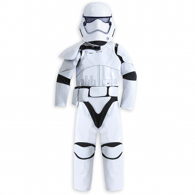 Stormtrooper Costume for Kids - Star Wars: The Force Awakens. .Available at Disney Store.MSRP: $59.95.Available: September 4. .Dress your dedicated soldier in our Star Wars: The Force Awakens Stormtrooper costume including mask, belt with pouch, bodysuit and 3 swappable pauldrons to indicate rank: Officer, Sergeant, and Squad Leader.