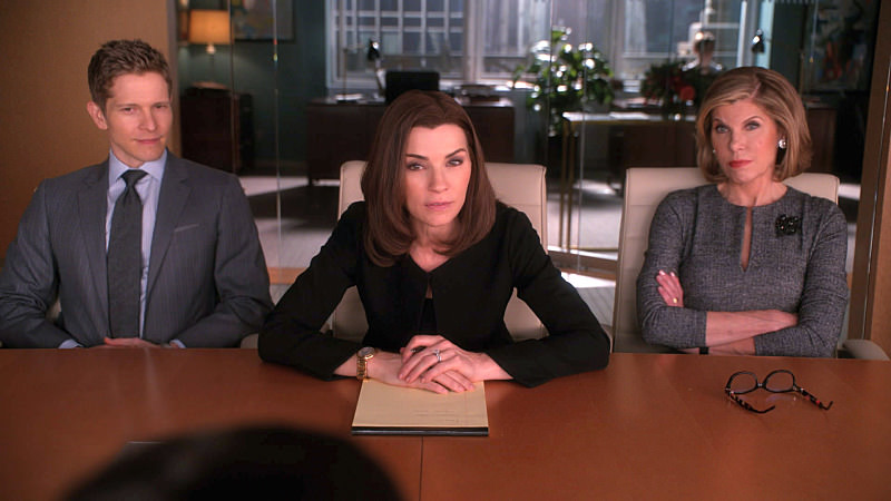 "Mind's Eye" -- Alicia prepares for a key interview which could impact the outcome of the race for State's Attorney.  Also, Louis Canning pressures Florrick/Agos/Lockhart to agree on a settlement in his wrongful eviction case against the firm, on THE GOOD WIFE, Sunday, March 8 (9:00-10:00 PM, ET/PT), on the CBS Television Network.  Pictured: Julianna Margulies, Matt Czuchry and Christine Baranski Photo: Best Possible Screen Grab/CBS