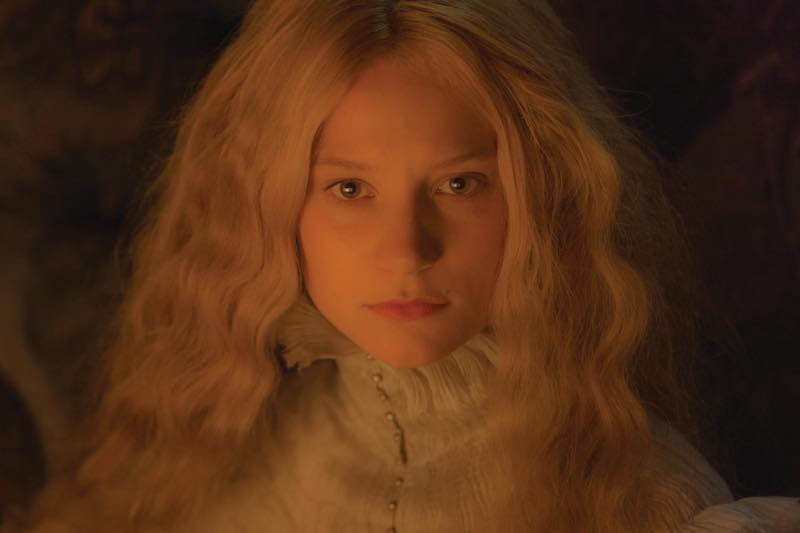 Mia Wasikowska as Edith Cushing in light colored lace. Courtesy Universal Pictures/Legendary