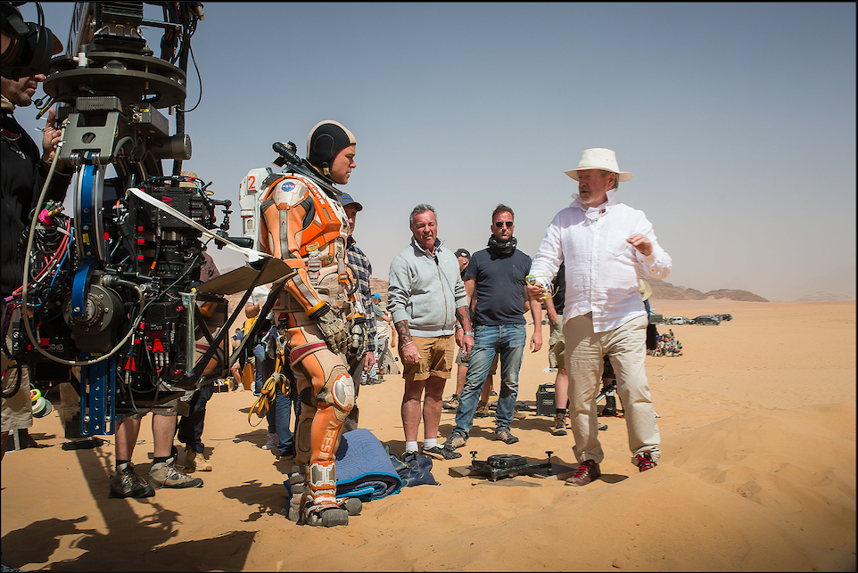 On location in Jordan, Ridley Scott directs Matt Damon, in THE MARTIAN. Photo Credit: Aidan Monaghan - TM & © 2015 Twentieth Century Fox Film Corporation. 