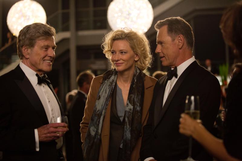 Left to right: Robert Redford as Dan Rather, Cate Blanchett as Mary Mapes and Bruce Greenwood as Andrew Heyward Photo by Lisa Tomasetti © 2015 RatPac Truth LLC., Courtesy of Sony Pictures Classics 